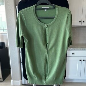 Downeast Green Button-Up Cardigan Short Sleeve Size Medium